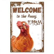 CREATCABIN Welcome to The Funny Farm Sign Chicken Metal Tin Signs Retro Vintage Poster Wall Decor Garage Farmhouse Garden Bar Club Bathroom Door Yard Decorations 8X12Inch