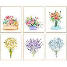 SUPERDANT 6PCS Watercolor Bouquet Unframed Canvas Prints Wall Decor Rose Tulip Daisy Canvas Wall Art Prints Preppy Room Decor Wall Unframed Wall Art for Bedroom Living Room Decor