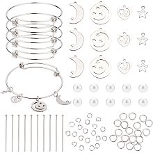 BENECREAT DIY Charm Bangle Making Kit, Moon and Star Jewelry Bracelet with Stainless Steel Pendants Pins, Jump Rings and Expandable Bangle for Girls