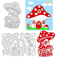 GLOBLELAND 2Pcs Mushroom House Metal Cutting Dies Die Cuts for DIY Scrapbooking Easter Birthday Wedding Cards Making Album Envelope Decoration,Matte Platinum