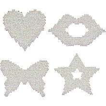 FINGERINSPIRE 12 Pcs 4 Styles Rhinestone Iron On Transfers Blue Zircon AB Color Lip & Heart & Star & Bowknot Iron on Hotfix Transfer Bling Glitter Patches for DIY Clothing Handbag Shoes