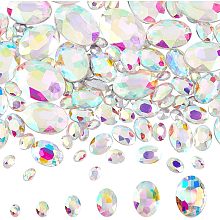 FINGERINSPIRE 94 Pcs Pointed Back Rhinestone 6 Sizes Glass Rhinestones Gems AB Color Oval Jewels Embelishments with Silver Plated Back Crystals Iridescent Oval Fancy Stone for Jewelry Making Decor