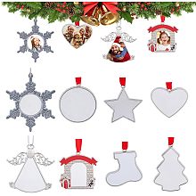 SUPERFINDINGS 8 Sets 8 Styles Christmas Theme Sublimation Blank Alloy Photo Frame Pendant Hot Transfer Printing Sublimation Hanging Decoration for Christmas Party Decor