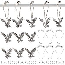 AHANDMAKER 12 Sets Eagle Shower Curtain Hooks, Antique Silver Alloy Bathroom Hooks, Decorative Curtain Hangers for Bathroom, Bedroom and Window