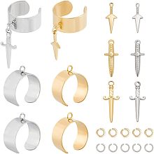 UNICRAFTALE 4 Sets 2 Colors Charm Rings Kit Stainless Steel Women's Ring Adjustable Rings with Dagger Charms Sword Charms Open Cuff Finger Ring Components for DIY Ring Jewelry Making