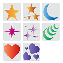 FINGERINSPIRE 8 Pcs Star Stencil 30x30cm Moon Stencil Plastic Heart Stencil Reusable Moon Star Love Heart Pattern Stencils for Painting on Wood, Floor, Wall and Tile Home Decor