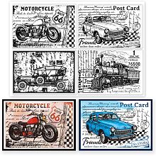 GLOBLELAND Vintage Text Background Transparent Clear Stamps Motorcycle Car Train Embossing Stamp Sheets Silicone Clear Stamps Seal for DIY Scrapbooking and Card Making Paper Craft Decor