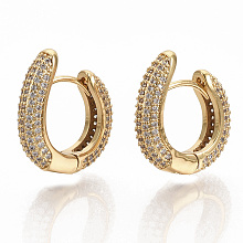 Honeyhandy Brass Micro Pave Clear Cubic Zirconia Hoop Earrings, Real 16K Gold Plated, 19x18x4.5mm, Pin: 1x1mm