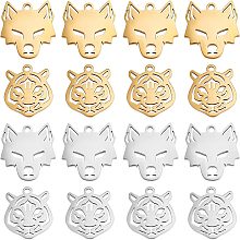 BENECREAT 16Pcs 4 Styles Animal Stainless Steel Pendants, Wolf Head and Tiger Head Pendants Charms for Bracelet Necklace Jewelry Craft Making, Hole: 1.4mm