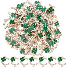 DICOSMETIC 60Pcs Four Leaf Clovers C Shape with Clover Charm Alloy Good Luck Charm Enamel Shamrock Charm Crystal Gems Pendant St. Patrick's Day Decor DIY Jewelry Making Craft, Hole: 1.6mm