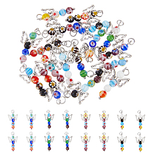 DICOSMETIC 50Pcs Handmade Millefiori Glass Pendants, with Tibetan Style Alloy Beads and 304 Stainless Steel Jump Rings, Angel, Mixed Color, 32.5x18x6mm, Jump Ring: 6x0.8mm, Inner Diameter: 4.5mm