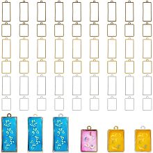 OLYCRAFT 60 Pcs 2-Size Metal Open Back Bezel Pendants Rectangle Hollow Frame Charms Open Frame Pendant Blank Geometric Frame Molds for Bracelet Necklace Jewelry Making - Brown/Gold/Silver