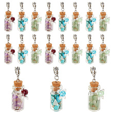 PandaHall Elite Clear Glass Bottle Natural & Synthetic Mixed Gemstone European Dangle Charms, with Glass Beads, 46mm, Pendant: 35x13x17mm, Hole: 5mm, 20pcs/box