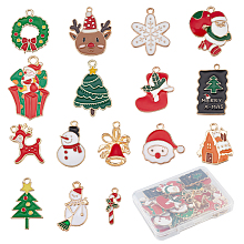 SUNNYCLUE 1 Box 32 Pcs 16 Style Enamel Christmas Charms Christmas Tree Charms Bulk Reindeer Charms for Jewelry Making Candy Cane Christmas Glove Hat Socks Wreath Snowflake Mini House Gift Box Decor