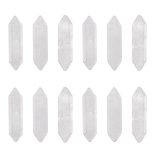 Olycraft 12Pcs Faceted Natural Quartz Crystal Beads, Double Terminated Point, for Wire Wrapped Pendants Making, No Hole/Undrilled, 30~33x9x9mm