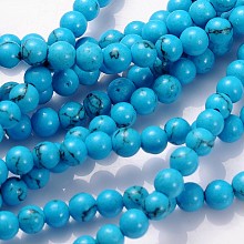 Honeyhandy Gemstone Bead Strand, Dyed, Synthetic Turquoise, Round, about 4mm in diameter, hole: about 0.8mm