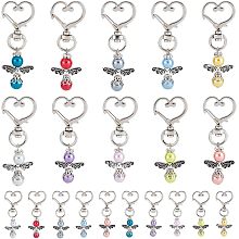 PandaHall Elite 20pcs Angel Keychains, Lucky Angel Charms 10 Colors Alloy Swivel Heart Angel Wings with Beads Tibetan Angel Keyrings for Bag Guests Wedding Party Baptism Decor