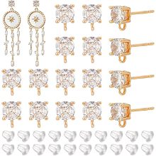 BENECREAT 20PCS Real 18k Gold Plated Brass Studs, Cubic Zirconia Stud Making Kit and 40 PCS Plastic Ear Plugs with Hoop Earrings for DIY Jewellery for Earrings, Hole: 1.5mm