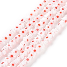 Handmade Millefiori Glass Bead Strands, Flower, White, 3.7~5.6x2.6mm, Hole: 1mm, about 88~110pcs/Strand, 15.75''(40cm)