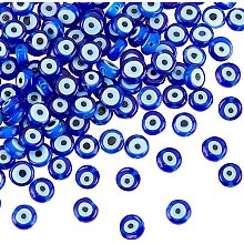 NBEADS About 130 Pcs Glass Evil Eye Beads, 6mm Blue Handmade Lampwork Beads Flat Round Evil Eye Charms Turkish Evil Eye Spacer Beads for Jewelry Necklace Bracelet Earrings