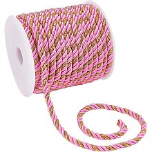 PandaHall Elite 5mm Twisted Cord Trim 16 Yard 3-Ply Cord Twisted Thread Golden Pink Polyester Thread String for Curtain Tieback Upholstery Graduation Honor Cord Christmas Garland Handbags Handles