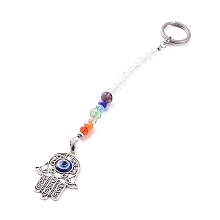 Honeyhandy Chakra Glass Dowsing Pendulum Pendants, with Alloy Pendants, Hamsa Hand/Hand of Miriam, Antique Silver, 175~180mm