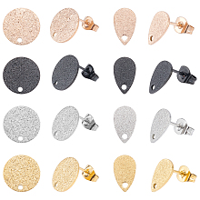 DICOSMETIC 48Pcs 2 Style 4 Colors Stainless Steel Teardrop Stud Earring Findings Flat Round Earring Studs With Loop with Ear Nuts for Dangle Earring Jewelry Making