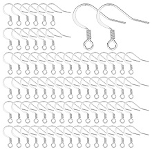 SUNNYCLUE 100Pcs 304 Stainless Steel French Earring Hooks, Flat Earring Hooks, Ear Wire, with Horizontal Loop, Stainless Steel Color, 14x17x2mm, Hole: 2mm, Pin: 0.7mm