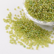 Honeyhandy Round Trans. Colors Rainbow Glass Seed Beads, Green Yellow, Size: about 2mm in diameter, hole:1mm, about 3306pcs/50g