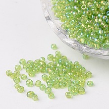 Honeyhandy Round Trans. Colors Rainbow Glass Seed Beads, Green Yellow, Size: about 3mm in diameter, hole: 1mm, about 1102pcs/50g