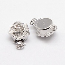 Honeyhandy Rhodium Plated Sterling Silver Box Clasps, Flower, Platinum, 14.5x10x7mm, Hole: 2mm