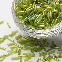 Honeyhandy Transparent Colours Rainbow Glass Bugle Beads, AB Color, Green Yellow, 6x1.8mm, Hole: 0.6mm, 1250pcs/50g