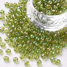 Honeyhandy Glass Seed Beads, Trans. Colors Rainbow, Round, Green Yellow, Size: about 3mm in diameter, hole:1mm, about 2222pcs/100g