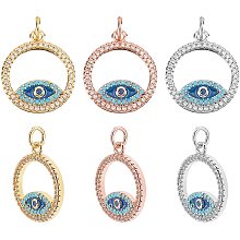 NBEADS 6 Pcs Cubic Zirconia Evil Eye Charms, 3 Colors Brass Micro Pave Charms CZ Charms Cubic Zirconia Charms Ring with Evil Eye Charms for Jewelry Making Bracelet Necklace Earrings