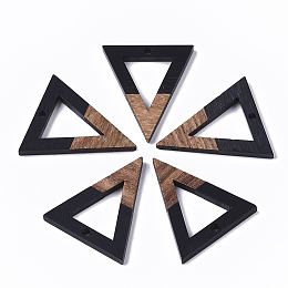 Honeyhandy Resin & Walnut Wood Pendants, Triangle, Black, 27.5x24x3.5mm, Hole: 1.8mm