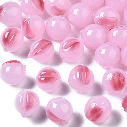 ARRICRAFT Handmade Lampwork Beads, Half Drilled, Peach, Pearl Pink, 13~14.5x11~12x11~12mm, Half Hole: 1.4mm