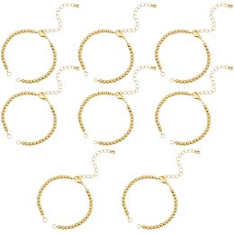 NBEADS 8 Strands Adjustable Bracelet Chain, 6.1" Golden Brass Round Beaded Half-Finished Adjustable Bracelets Extender Chain Stainless Steel Link Bracelets for Jewellery Making DIY Findings