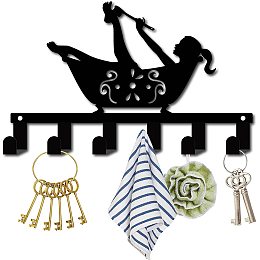 CREATCABIN Metal Key Holder Black Key Hooks Wall Mount Hanger Decor Iron Hanging Organizer Rock Decorative with 6 Hooks Bath Women for Bathroom Front Door Entryway Cabinet Hat Towel 10.6 x 6.5inch