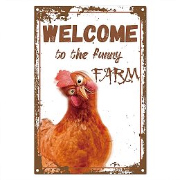 CREATCABIN Welcome to The Funny Farm Sign Chicken Metal Tin Signs Retro Vintage Poster Wall Decor Garage Farmhouse Garden Bar Club Bathroom Door Yard Decorations 8X12Inch