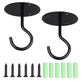 GORGECRAFT Iron Ceiling Suspension Hooks, with Screws and Mounting Anchor Plug, for Hanging Lights, Planters, Ceiling Fan, Project Screen, Electrophoresis Black, 77x65mm, Hole: 4.6mm, 2pcs