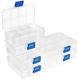 BENECREAT 4 Packs Mixed Size Plastic Jewelry Box Clear Adjustable Storage Container with 8 Grids/24 Grids for Beads Jewelry Craft Accessory Storage