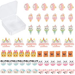 SUNNYCLUE 60Pcs 10 Styles Dessert Resin Cabochons Food Animal Charms Cat Panda Sheep Unicorn Biscuits Ice Cream Shape Colorful Cabochons for Hair Clips Scrapbooking DIY Making Crafts