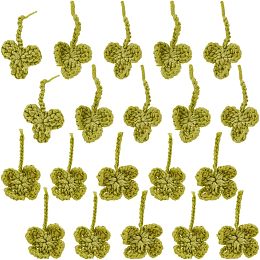 BENECREAT 20Pcs 2 Styles Hand-Knitted Four-Leaf Clover, Knitted Garment Accessories Handmade Fibres, Yellow-Green Woven Fabric for Clothing, Home Decor, Craft Creations