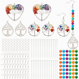 CHGCRAFT 184Pcs The Tree of Life Pendant Kits Include 6Pcs Brass Gemstone Pendants 48Pcs Natural Mashan Jade Round Beads 50Pcs Earring Hooks 30Pcs Eye Pins 50Pcs Open Jump Rings for Women Womens