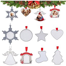 SUPERFINDINGS 8 Sets 8 Styles Christmas Theme Sublimation Blank Alloy Photo Frame Pendant Hot Transfer Printing Sublimation Hanging Decoration for Christmas Party Decor