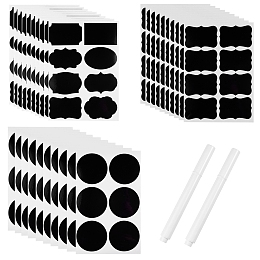 Honeyhandy 30 Sheets Flat Round & Rectangle & Oval Blank Wipe-off Die Reusable Waterproof PVC Adhesive Sticker, Spice Jar Tag, Gift Packaging Labels, with 2Pcs Plastic Erasable Pen, Black, 16.9x10.5x0.02cm, Tags: 49mm, 6pcs/sheet, 10sheets/bag