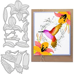 BENECREAT 2pcs Bird Flower Metal Die Cuts, Hummingbird Lily Leaves Cutting Dies Cut Stencils Embossing Stencils Template for Paper Card Making Decoration DIY Scrapbooking Album Craft Decor