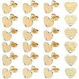 UNICRAFTALE 24pcs 6 Styles Golden Heart Shape Stud Earring Stainless Steel Stud Earrings Love Stud Earrings with Ear Nuts and 1.5mm Hole for DIY Earring Jewelry Making