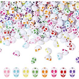 Arricraft 555 Pcs Skull Beads, Colorful Resin Spooky Charms Pendants Skull Halloween Head Seeds Beads with Hole for Bracelet Necklace Jewelry DIY Craft Making