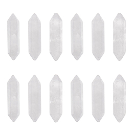 Olycraft 12Pcs Faceted Natural Quartz Crystal Beads, Double Terminated Point, for Wire Wrapped Pendants Making, No Hole/Undrilled, 30~33x9x9mm